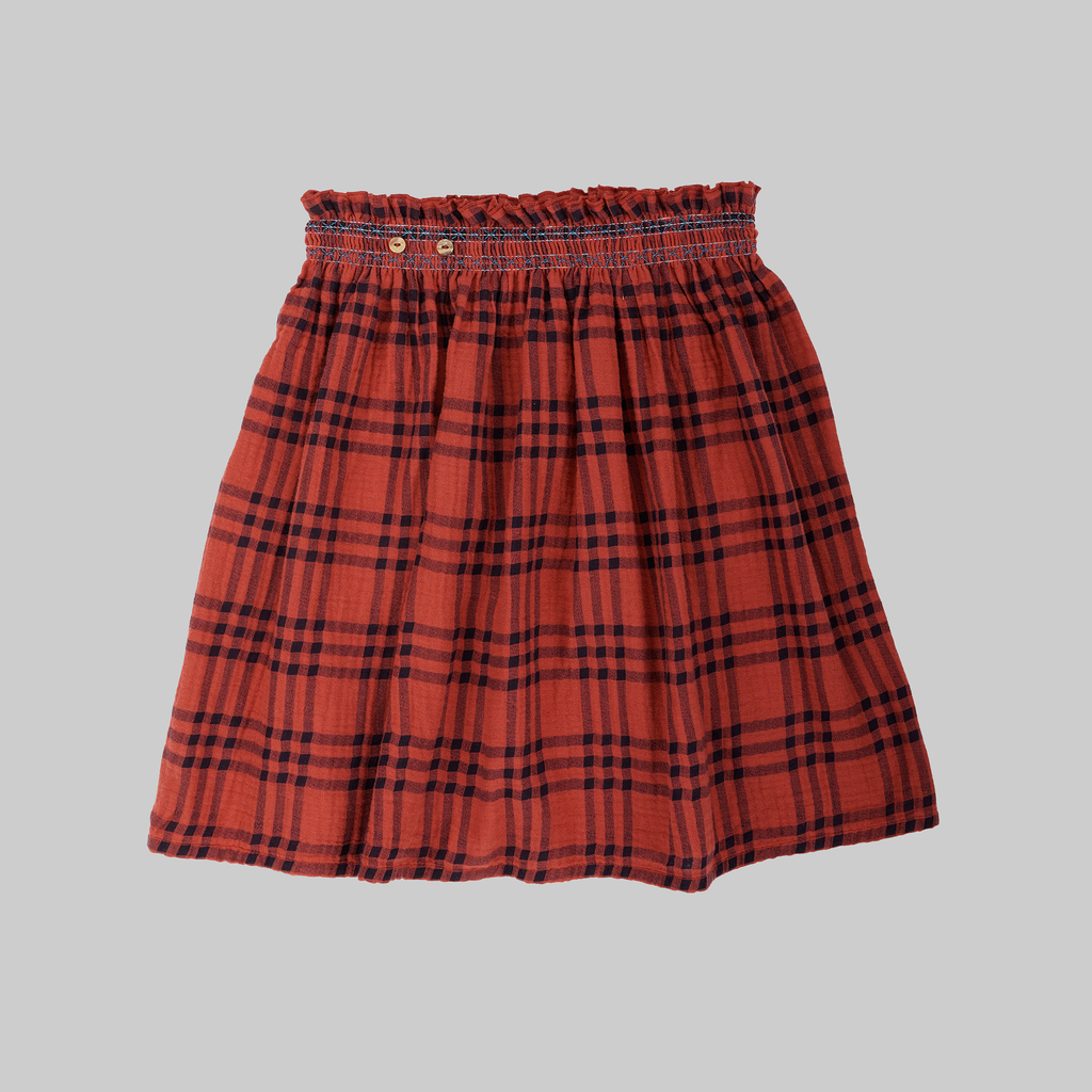 LUCIA Skirt Child - Square print + Garnet