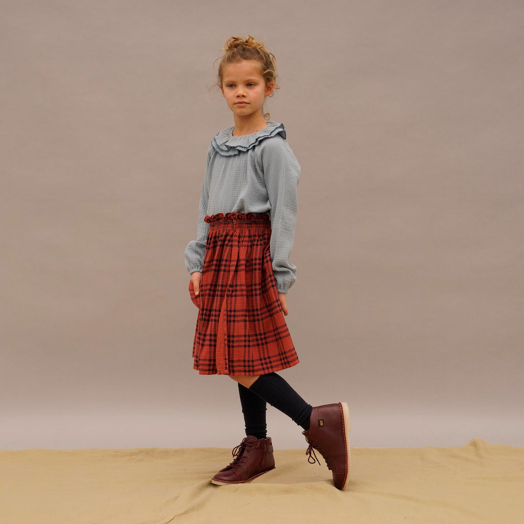 LUCIA Skirt Child - Square print + Garnet